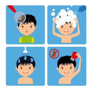 Un chico de dibujos animados está lavando su pelo