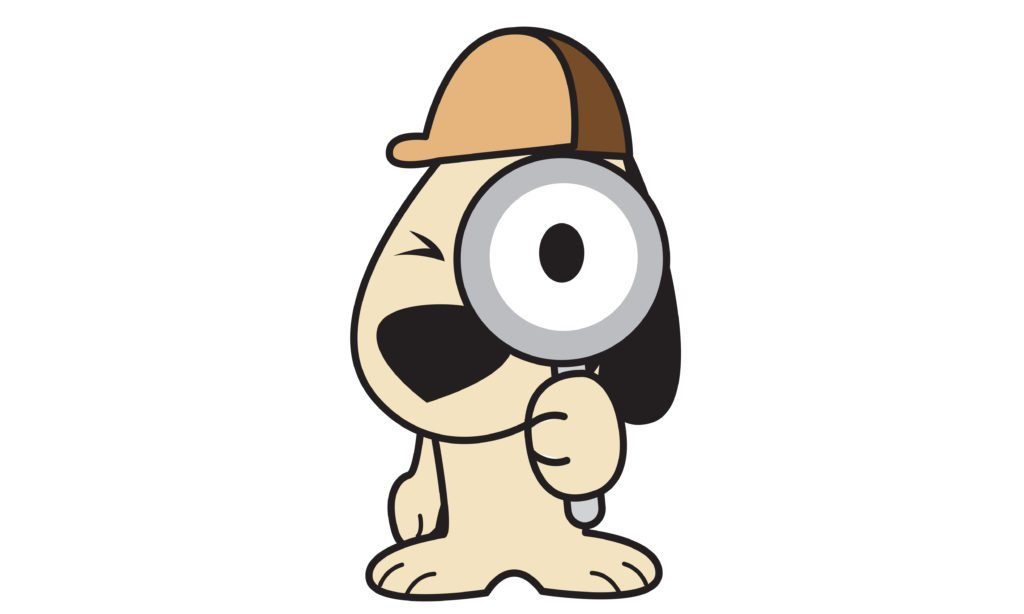 Un perro detective cratón lindo en fondo blanco